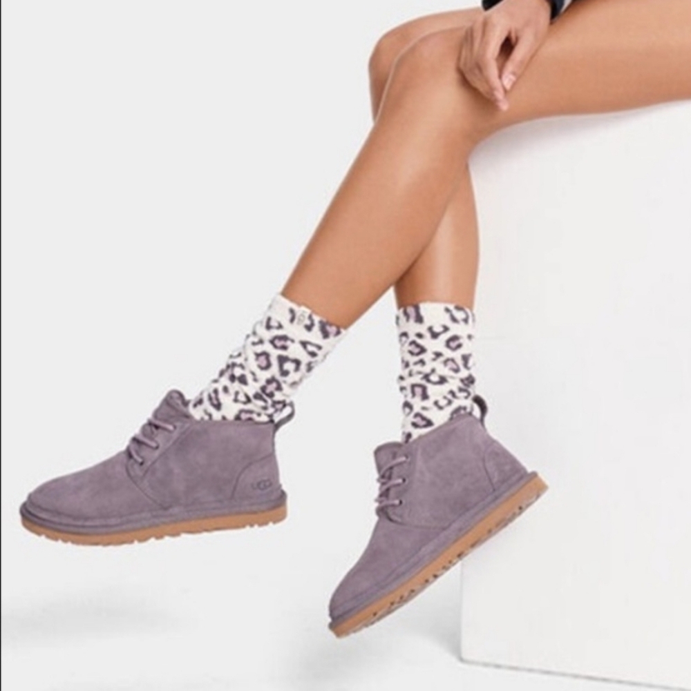 🩶UGG NEUMEL SEAL GREY SUEDE FULLY LINED SHEARLING ANKLE BOOTS